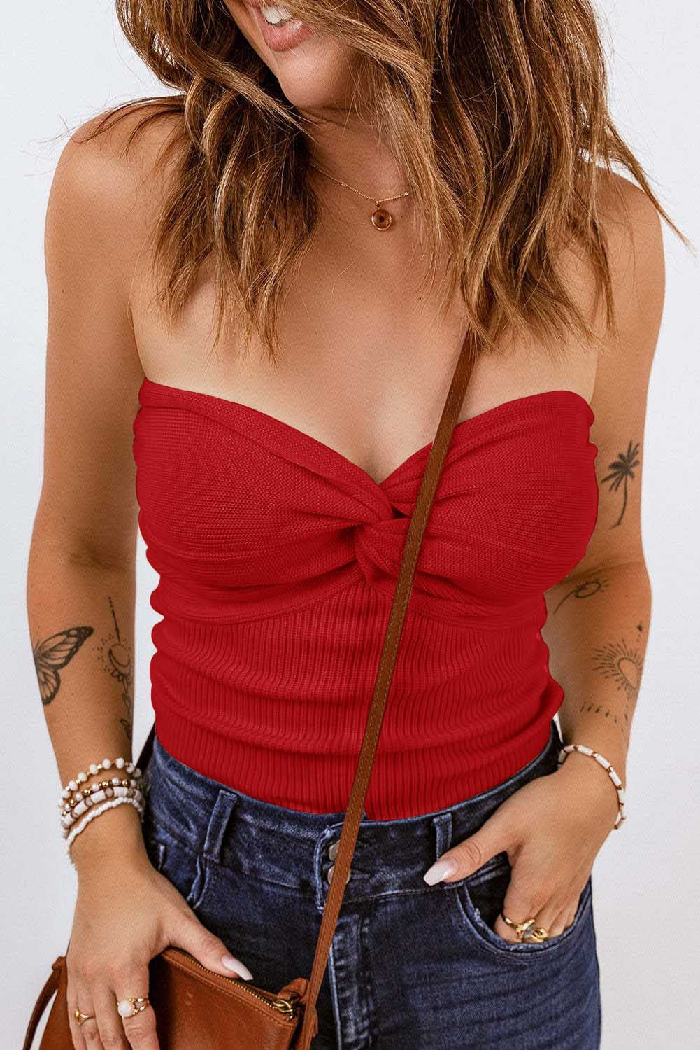 Strapless Knit Backless Fitted Top