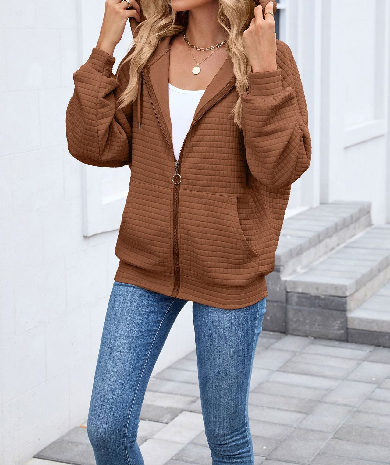 Women's Solid Zip Hooded Sweatshirt