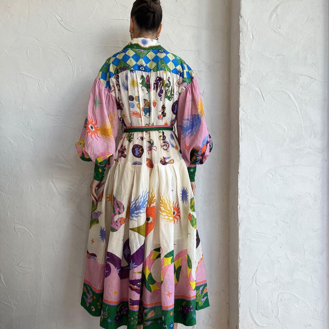 Printed Long Sleeve Flowy Maxi Dress