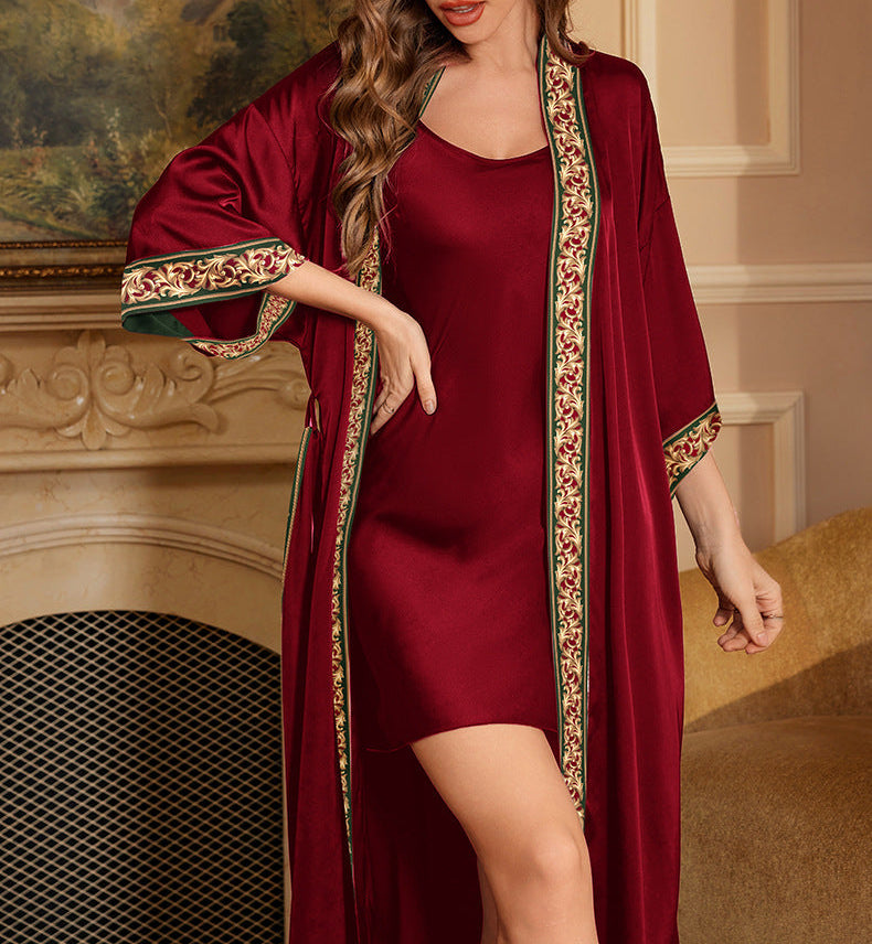 Women Satin Chiffon Single Outer Robe