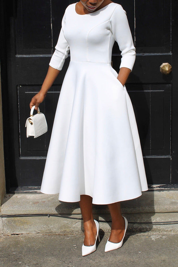 Solid U-Neck Pocket Maxi Dress