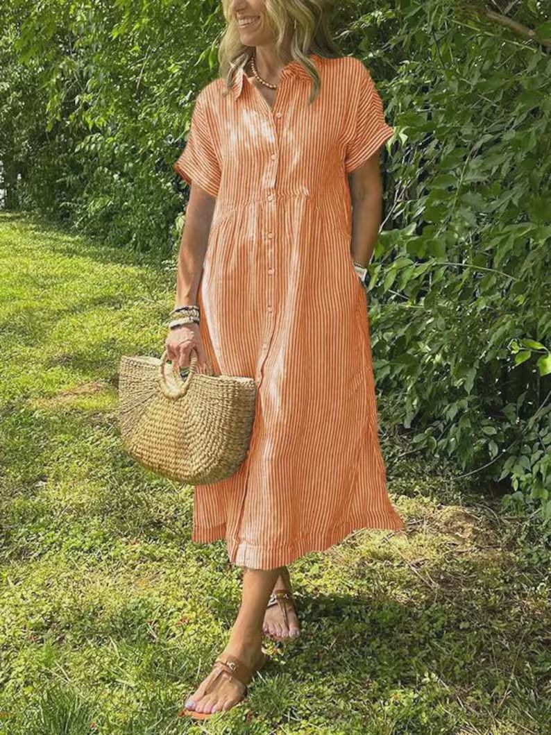 Striped Button-Down Shirt Dress
