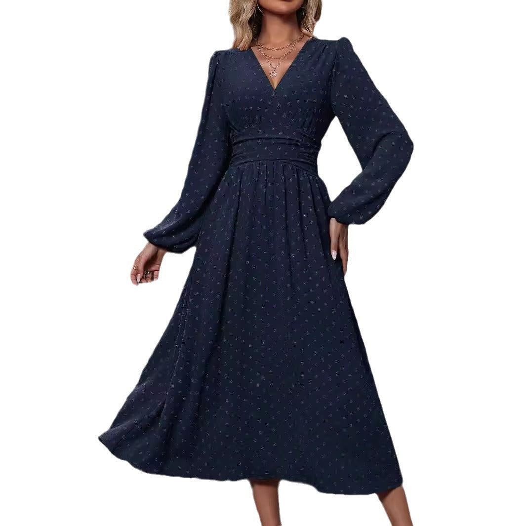 V-Neck Long Sleeve Floral Print Dress
