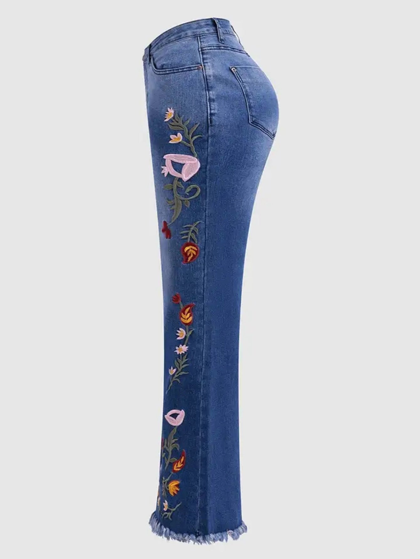 High-Stretch Embroidered Flare Jeans