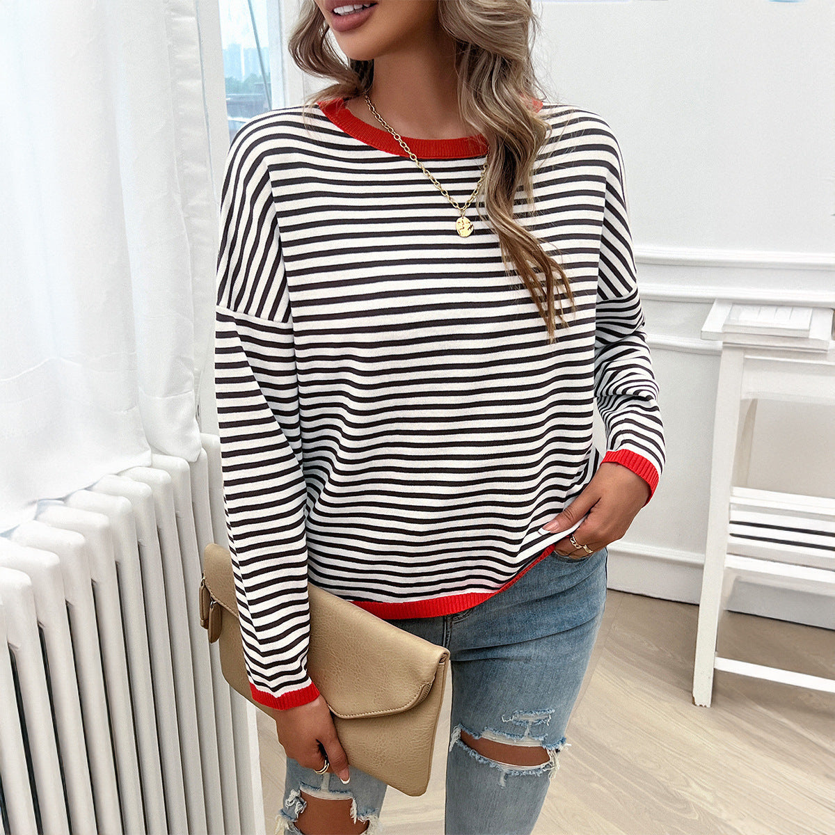Striped Casual Long Sleeve Knit Top