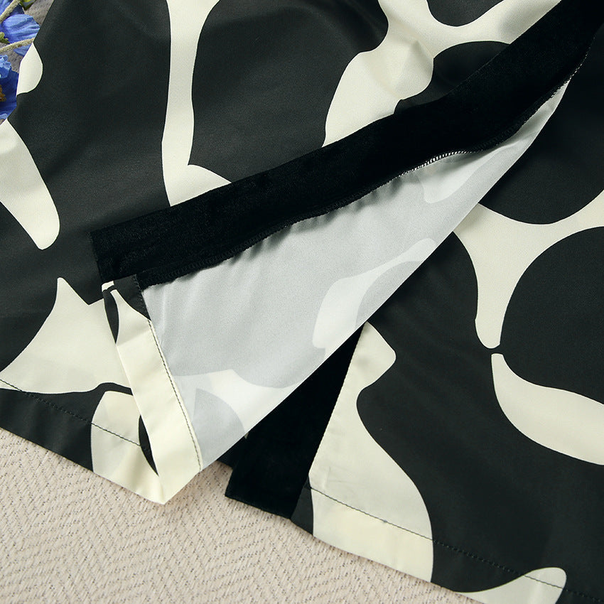 Printed Satin Long Sleeve Tie-Waist Robe