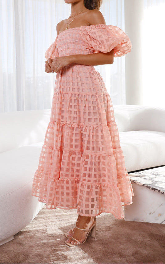 Women Off Shoulder Lantern Sleeve Dress