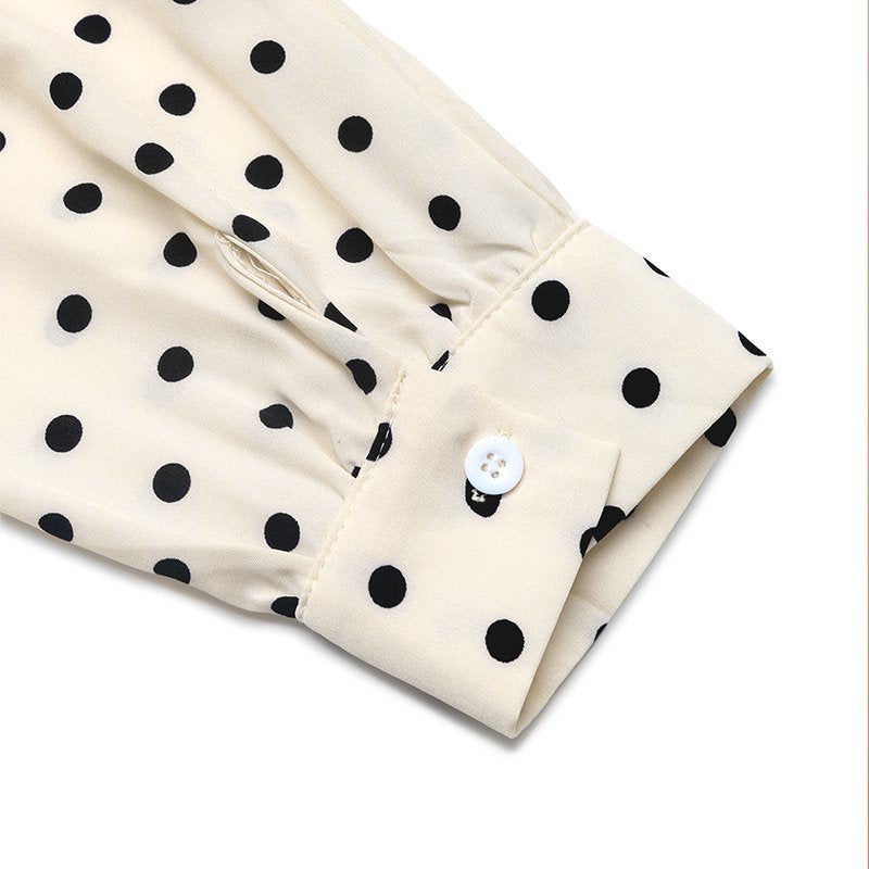 Vintage Polka Dot Bow Neck Midi Dress Women