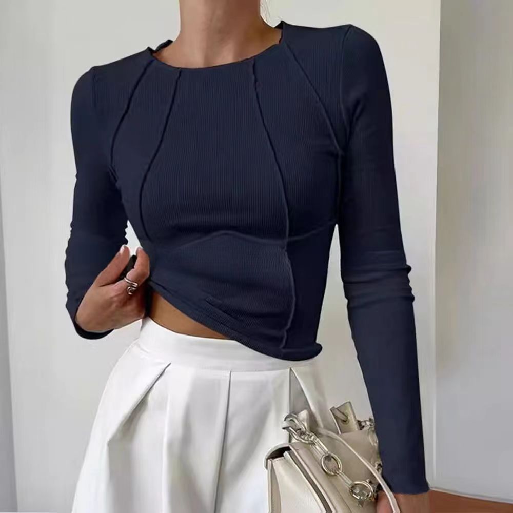 Structured Seam Solid Long Sleeve Top