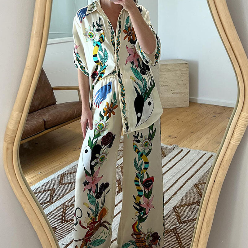 Printed Shirt and Pants Relaxed Set