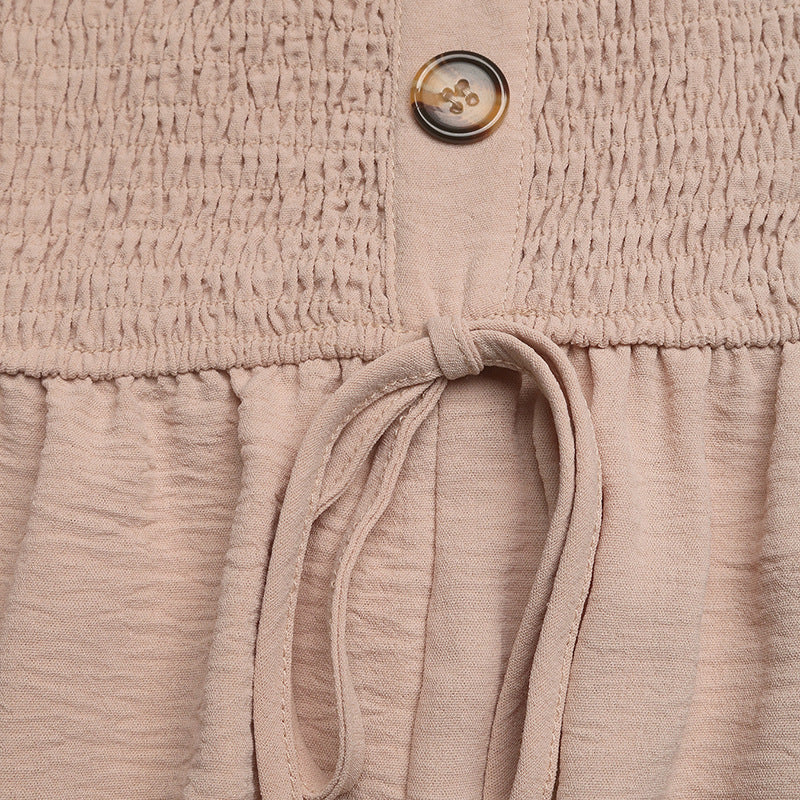 Strapless Smocked Backless Wide Leg Jumpsuit