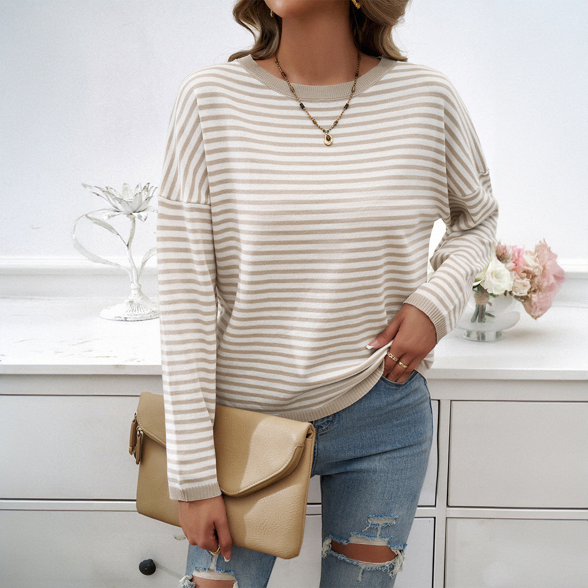Striped Casual Long Sleeve Knit Top