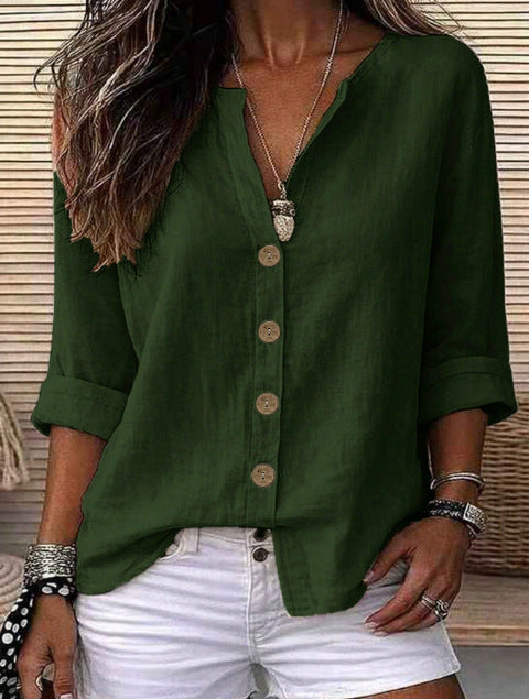 Women’s Casual V-Neck Button Blouse