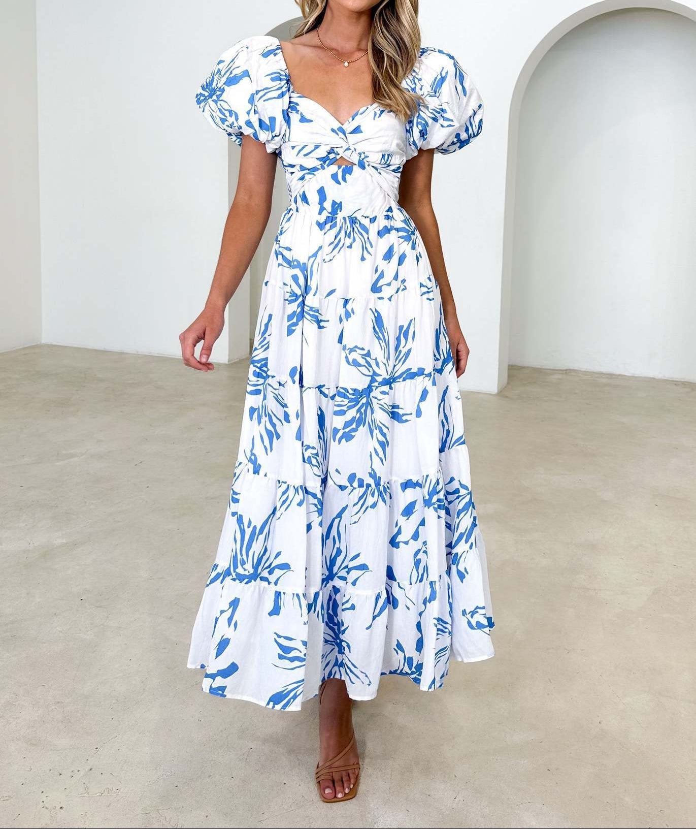 Women Printed Puff Sleeve Maxi Dress