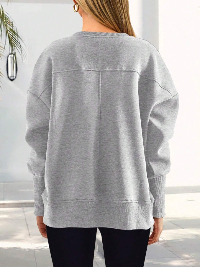 Women's Relaxed Fit Crewneck Pullover, Long Sleeve Drop Shoulder Top