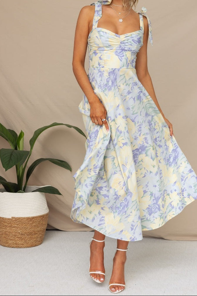 Women V Neck Printed Slim Fit Midi Dress
