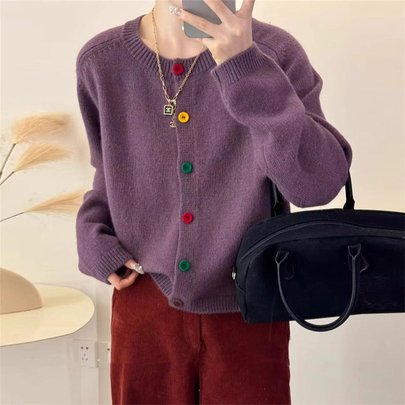 Button-Front Cropped Knit Cardigan