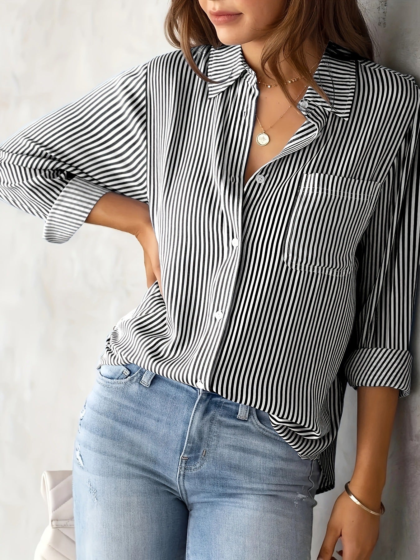 Printed Striped Button-Up Shirt
