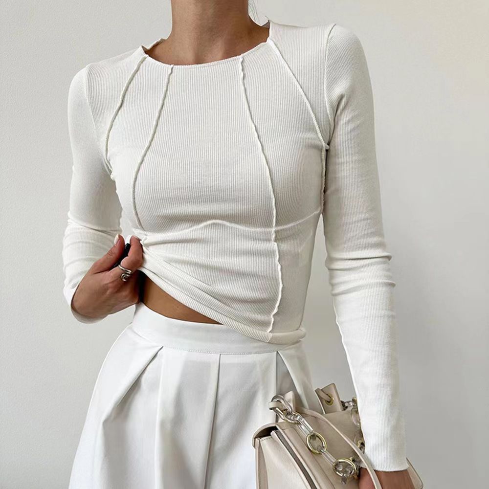 Structured Seam Solid Long Sleeve Top