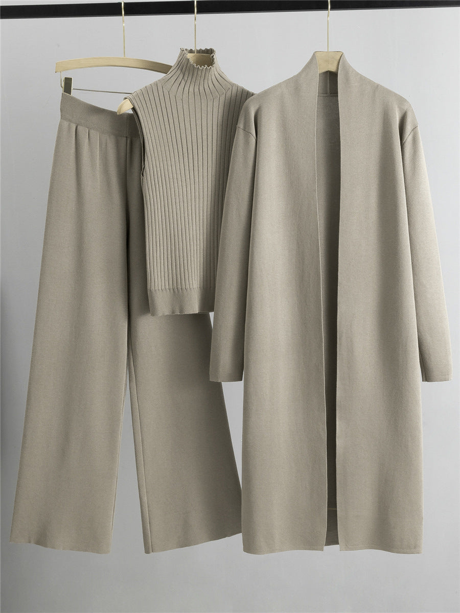Women’s Knit Three-Piece Cardigan and Pants Set