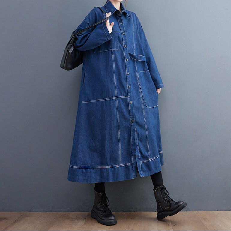 Oversized Denim Trench Shirt Dress