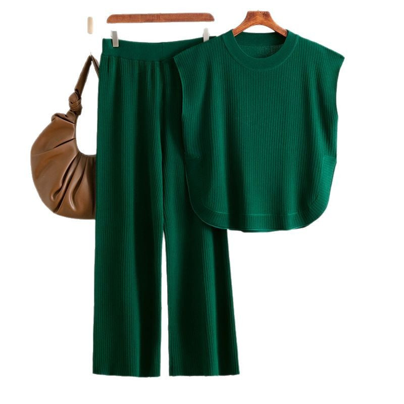 Sleeveless Knit Top & Wide-Leg Pants Two-Piece Set