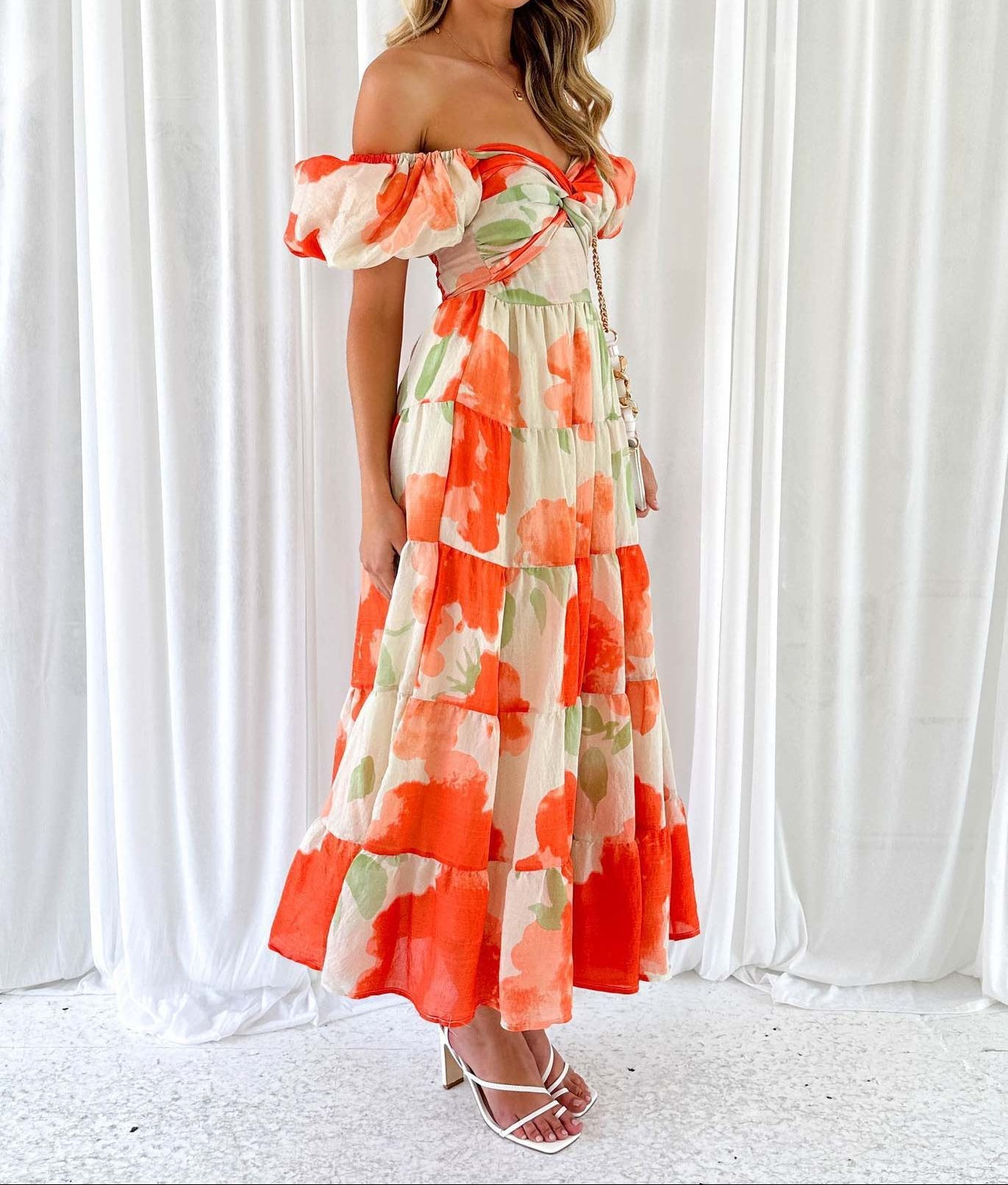 Women Printed Puff Sleeve Maxi Dress