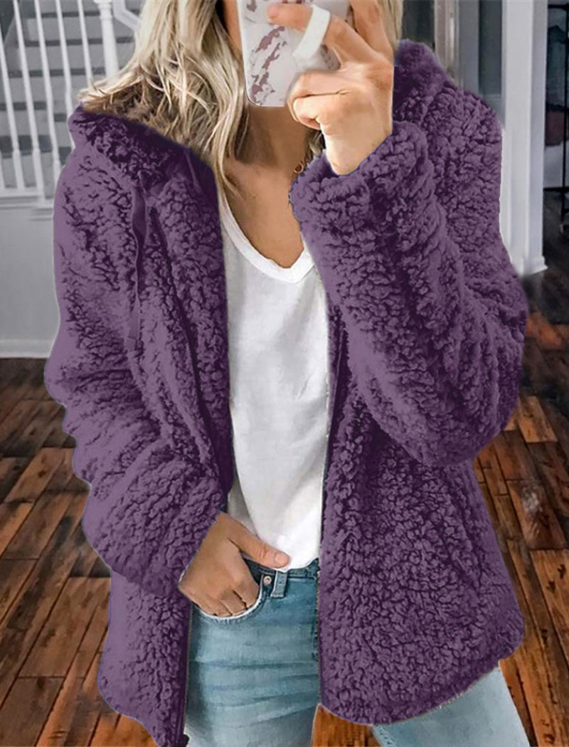 Hooded Plush Zip-Up Jacket