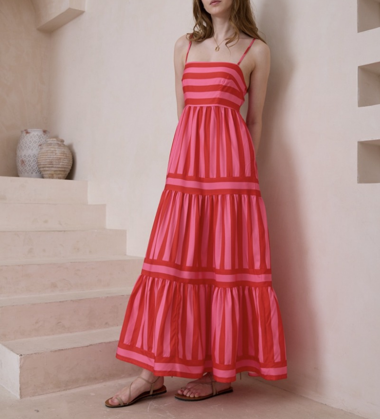 Striped Burnout Bustier Maxi Dress with Adjustable Straps