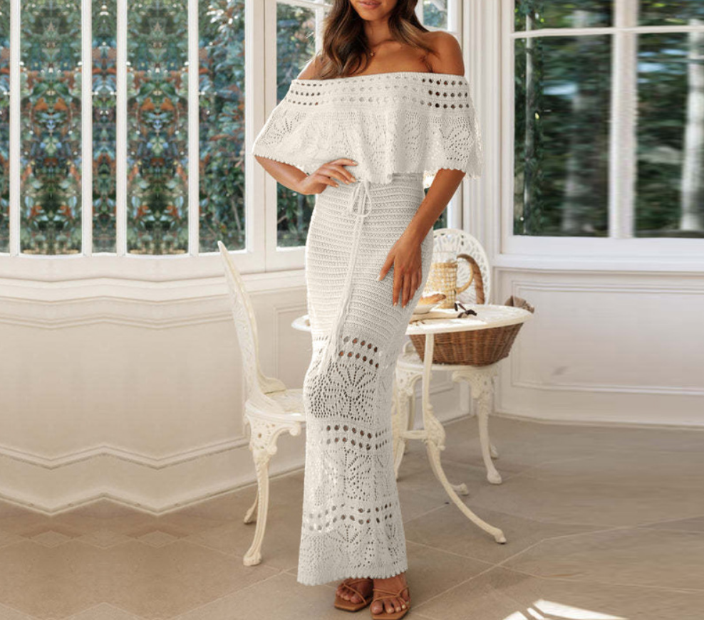 Hollow Out Tie Front Shawl Style Maxi Dress