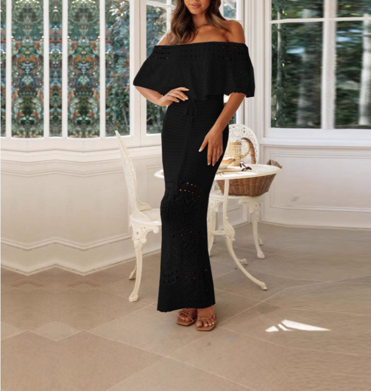 Hollow Out Tie Front Shawl Style Maxi Dress