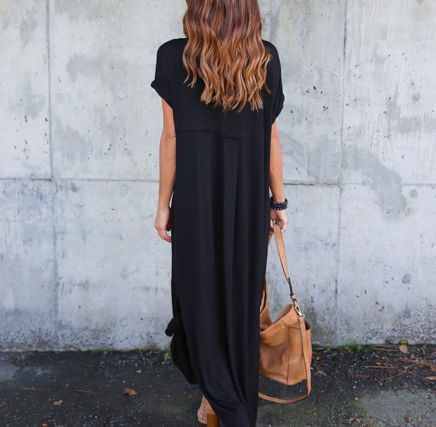 V-Neck Pocket Slit Midi Dress
