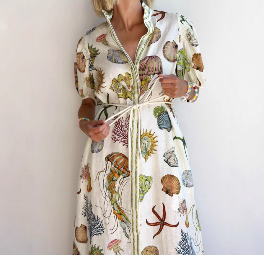 Casual Linen Short Sleeve Shirt Dress