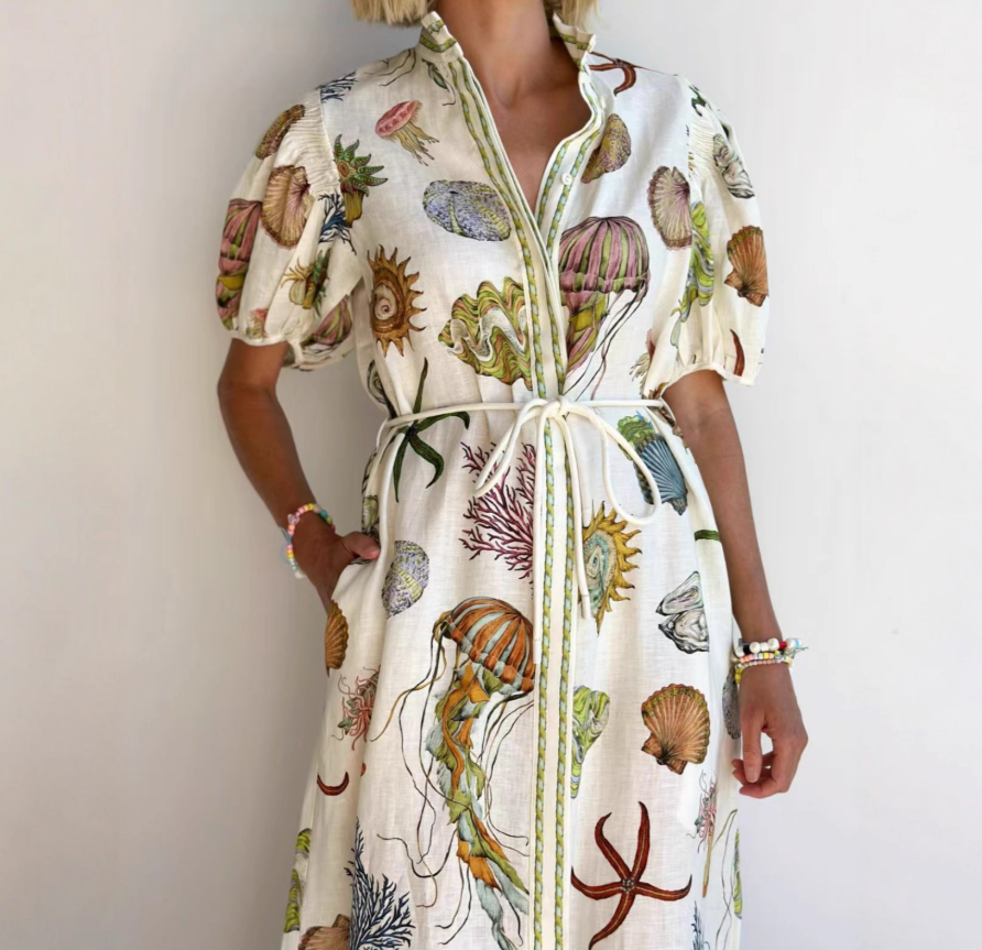 Casual Linen Short Sleeve Shirt Dress