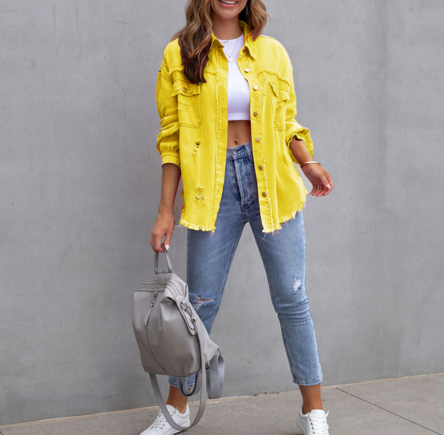 Mid-Length Distressed Denim Jacket