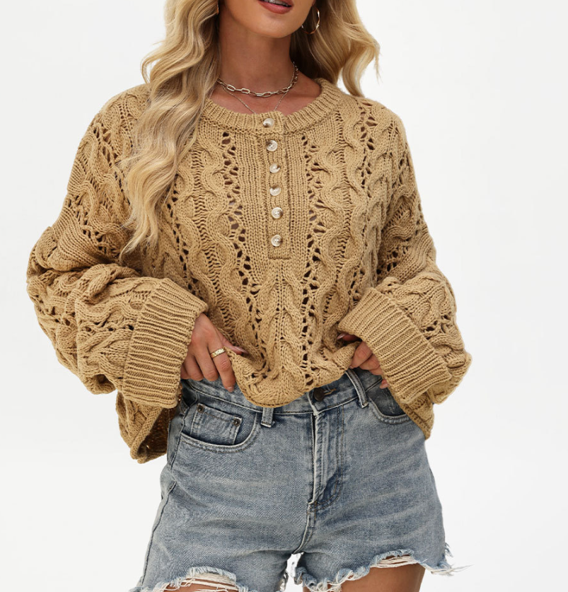 Women Solid Button Knit Sweater