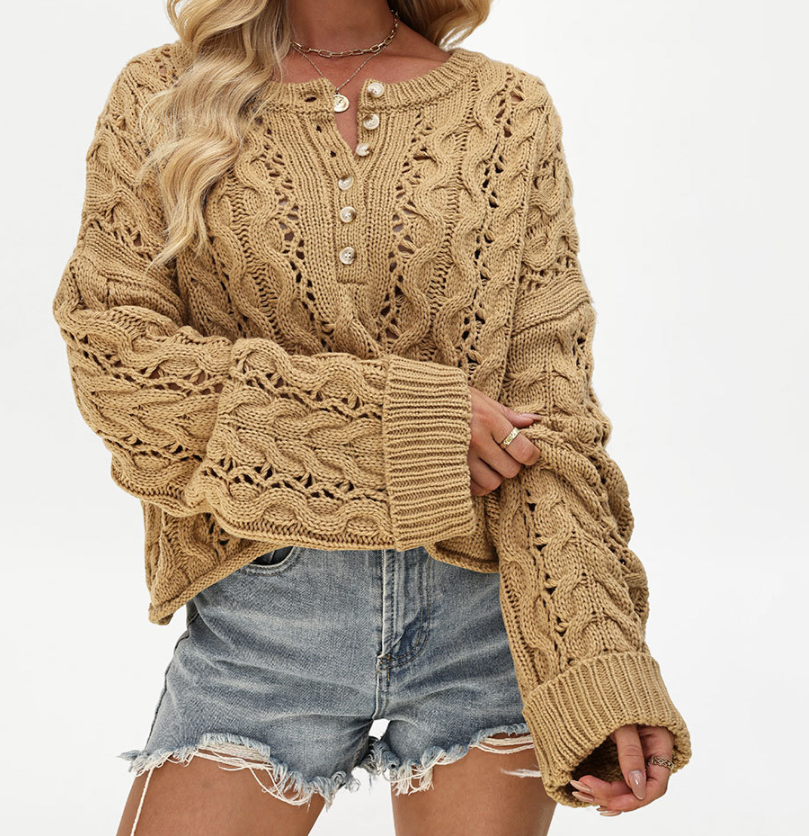 Women Solid Button Knit Sweater