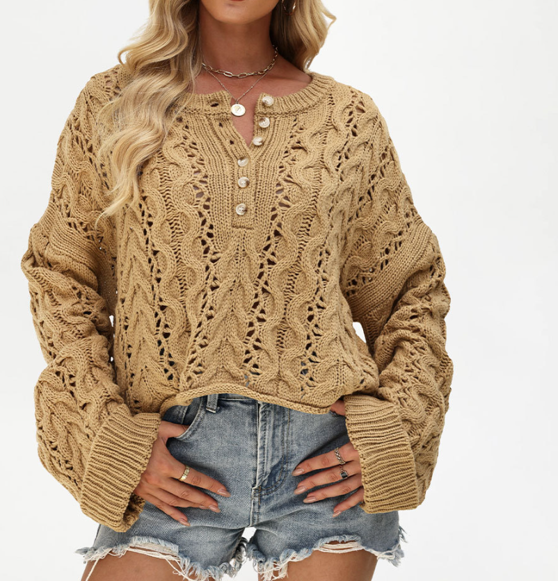 Women Solid Button Knit Sweater
