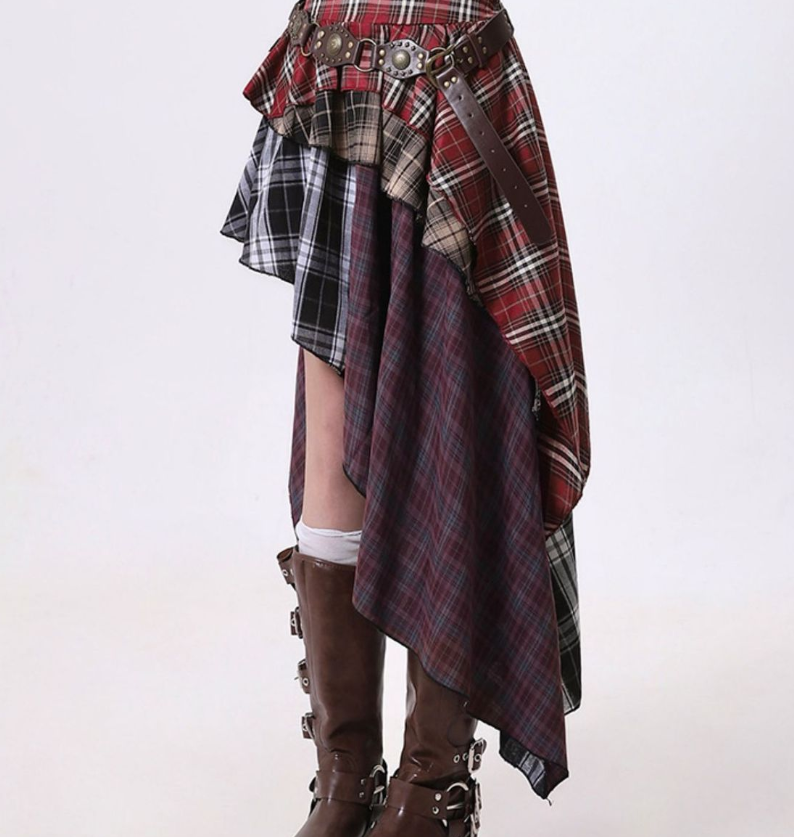 Irregular Plaid High Waist Pleated Skirt