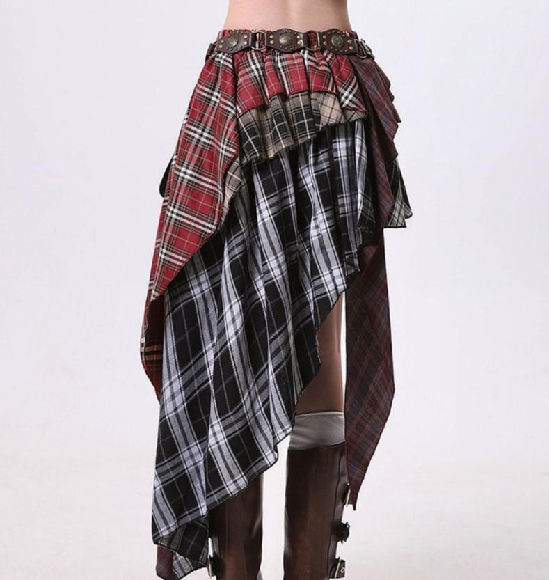 Irregular Plaid High Waist Pleated Skirt
