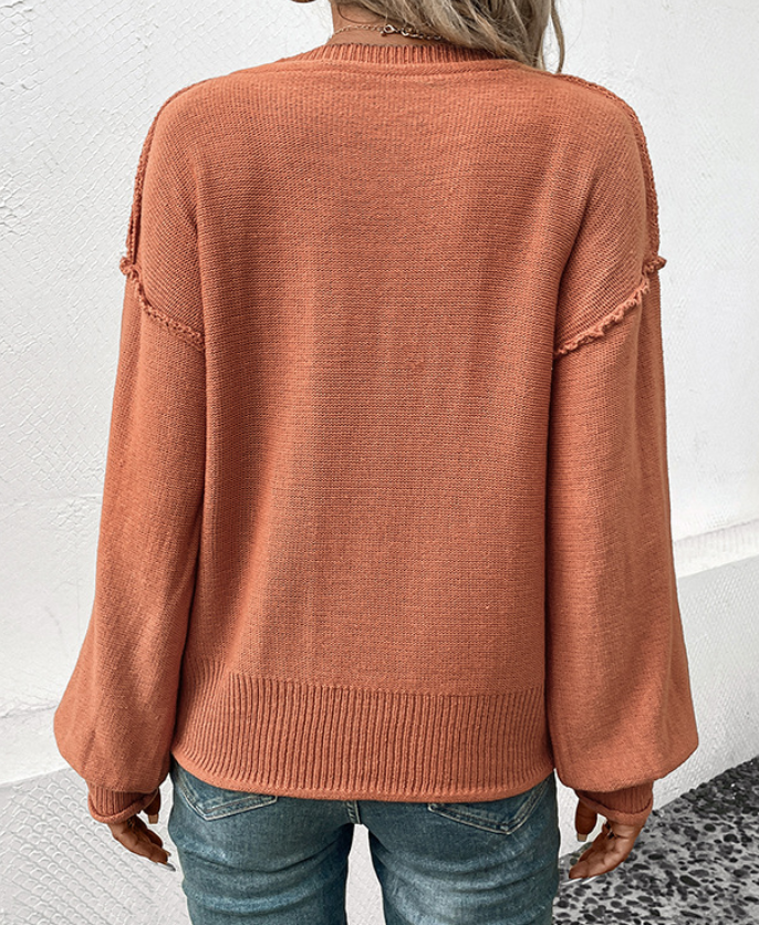 Solid Color Lantern Sleeve Knit Sweater