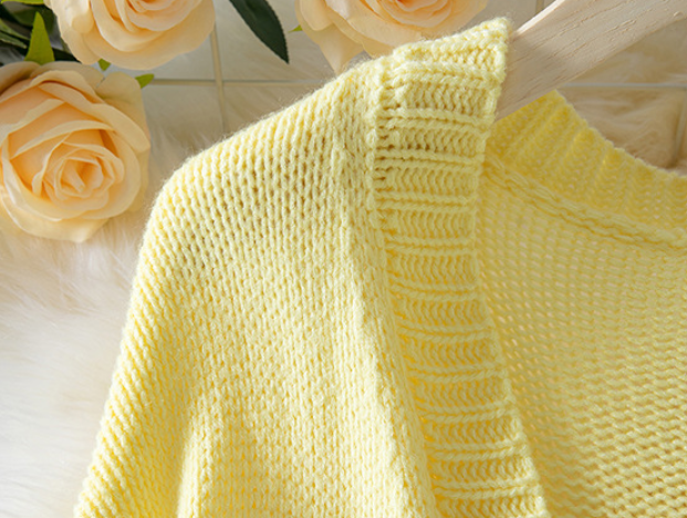 Solid V-Neck Lantern Sleeve Knit Cardigan