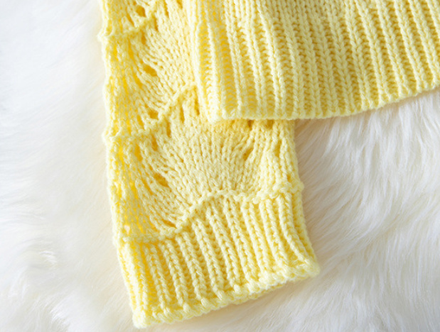 Solid V-Neck Lantern Sleeve Knit Cardigan