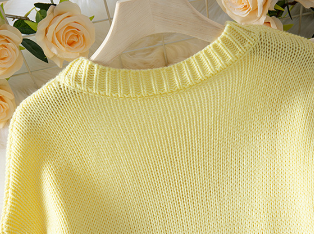 Solid V-Neck Lantern Sleeve Knit Cardigan