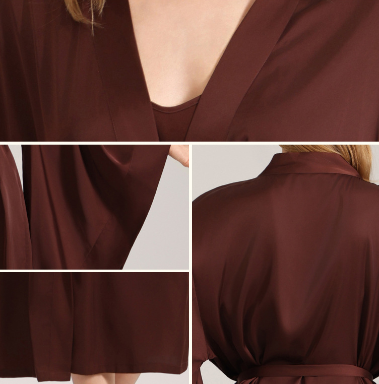 Women Solid Color Satin Chiffon Long Robe