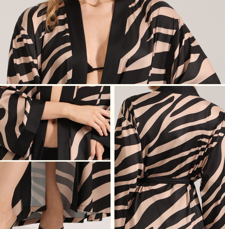 Women Zebra Print Long Sleeve Single Sleep Robe