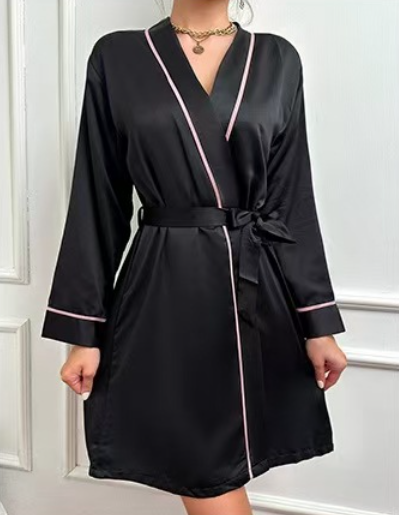 Women V Neck Imitation Silk Home Robe
