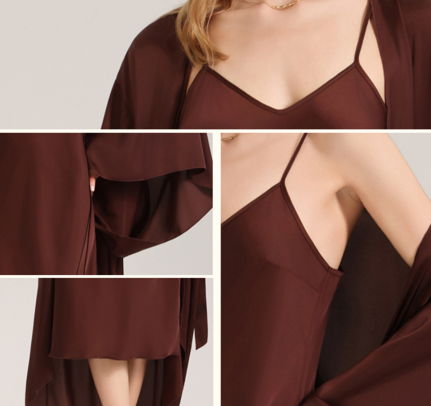 Satin Chiffon Cami Robe Pajama Set Women