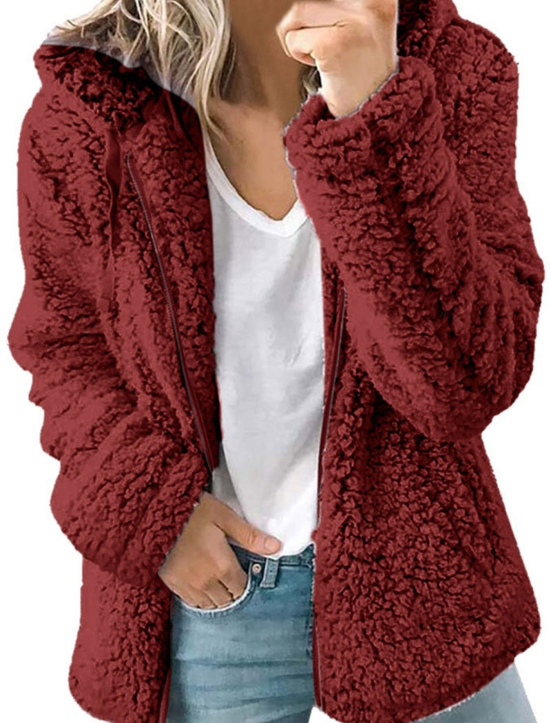Hooded Plush Zip-Up Jacket
