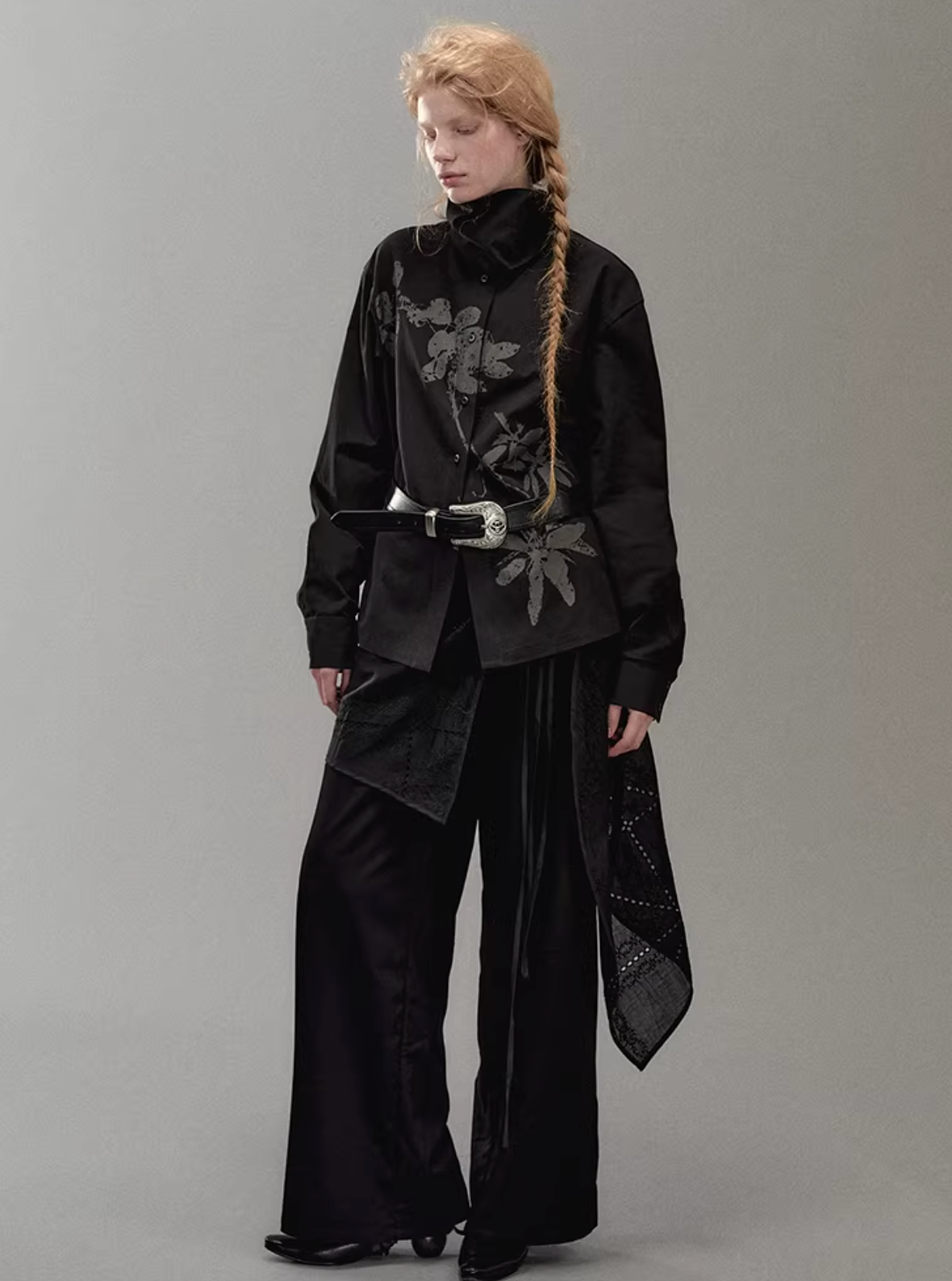 Floral Branch Print Hooded Scarf Shirt